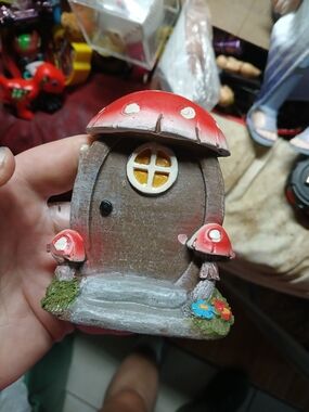 Hand-Painted Red Mushroom Fairy Door Ceramic Ornament